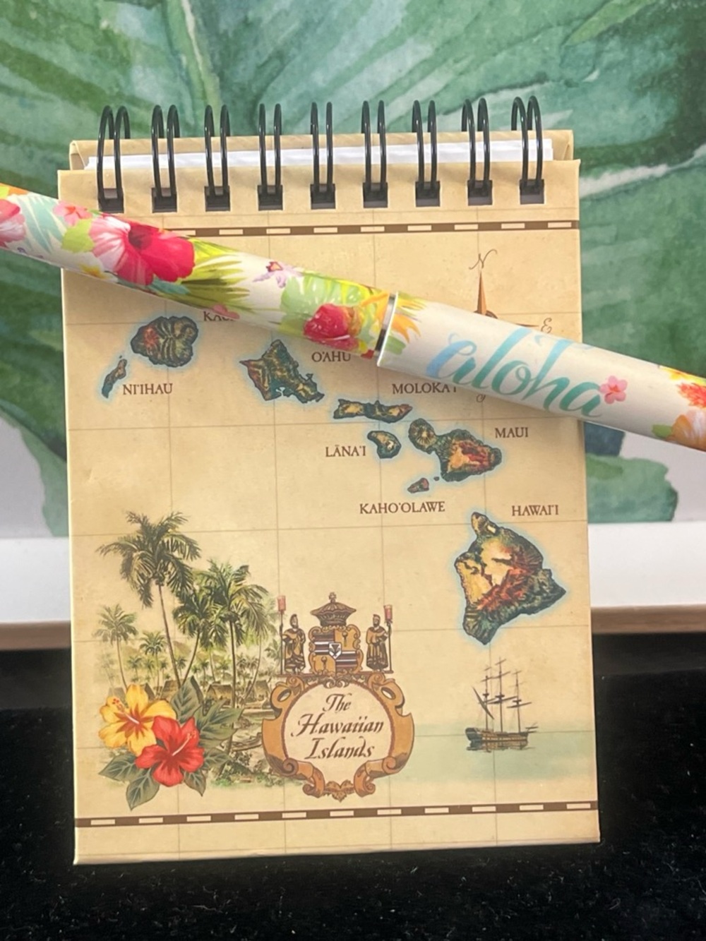 Aloha Floral Spiral Notebook with Map Cover - Beige & Multicolor